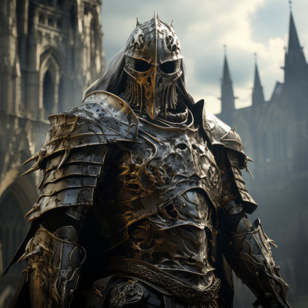 Knight in front of the Cathedral of Notre Dame de Paris, Franceの素材