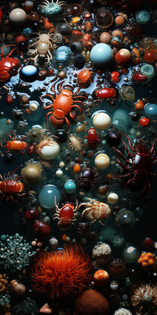 Abstract 3d illustration of different kinds of insects in the water.の素材