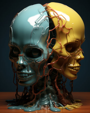 Human head with brain and nervous system, 3d render. Mental health concept. Sculpture.の素材