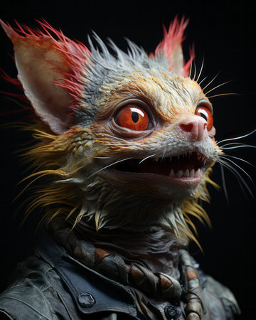 Portrait of a fantasy creature on a black background. 3d rendering.の素材