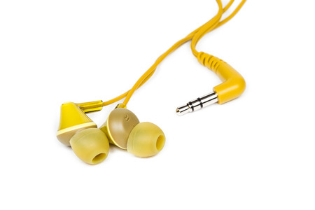 Yellow earphones isolated on white background.