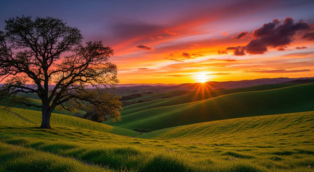 Beautiful sunset over rolling hills in Tuscany, Italy.の素材