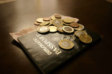 Coins on Passportの写真素材