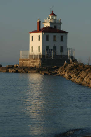 Lighthouse on jettyの写真素材