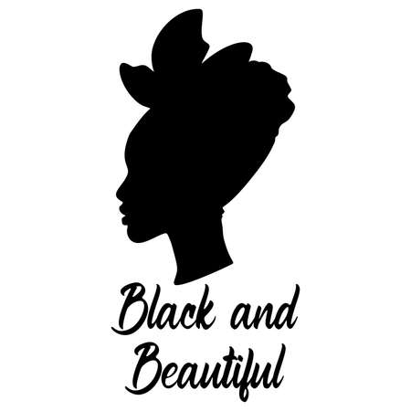 Silhoettes of african american women in a head wrap. Beautiful black girls profile. Black and beautiful quote.のイラスト素材