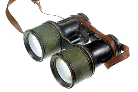 Antique binoculars isolated on whiteの写真素材