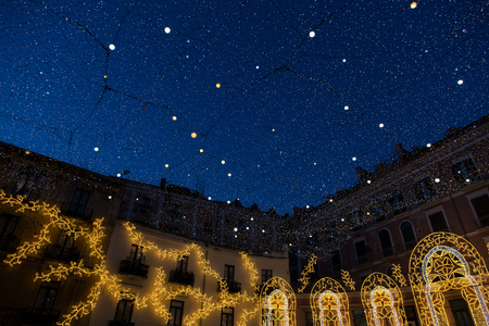 Christmas lights in the historical center of Salerno, Italyの写真素材