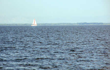 yacht sailing on the calm mediterranean seaの写真素材