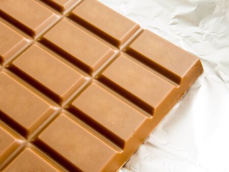 delicious chocolate bar on foil packaging