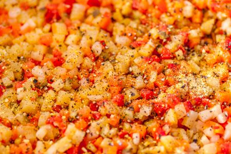 assorted chopped healthy vegetables cut for boeuf saladの写真素材