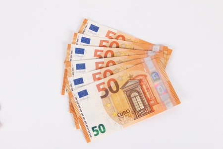 many fifty euros are lying in the studioの写真素材