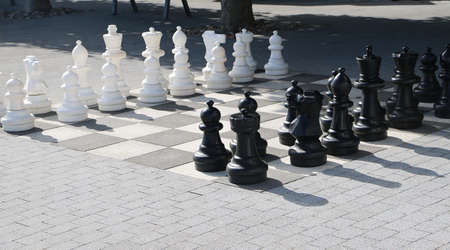 large chess playground in the parkis reday for playingの写真素材