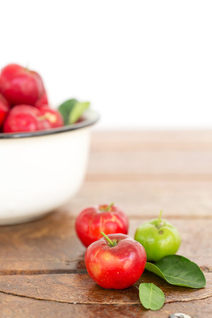 Brazilian Acerola Fruit on wooden background.の写真素材