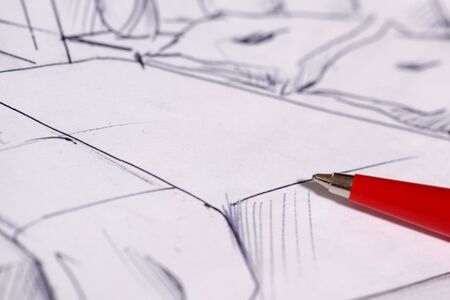 interior sketches, bedroom, living room, kitchen.の写真素材