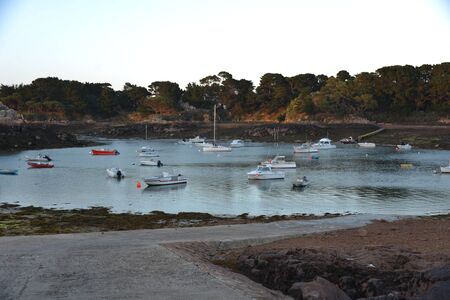 Beautiful seascape and a lot of little boats That sail.のeditorial素材