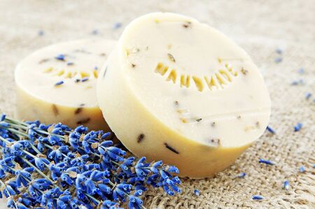 Hand-made soap with lavenderの写真素材