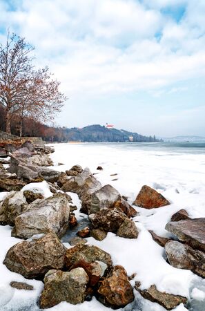 Lake Balaton in winter time,Tihany,Hungaryの写真素材