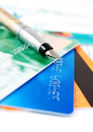 Credit cards and fountain pen の写真素材