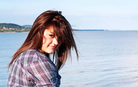Teenager girl at Lake Balaton, Hungaryの写真素材