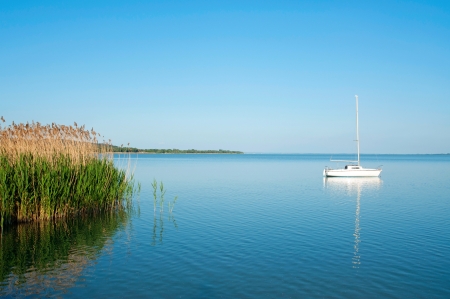 Sailboat on Lake Balaton in summer timeの写真素材
