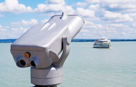Telescope at Lake Balaton in summer time,Hungaryの写真素材