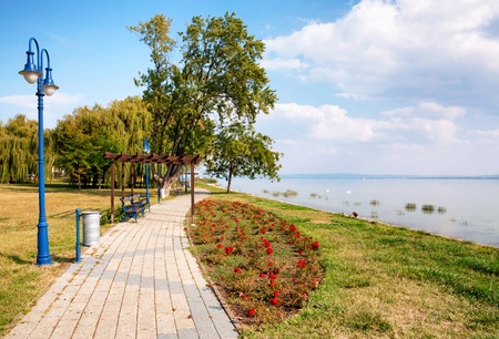 Promenade at Lake Balaton,Hungaryの写真素材