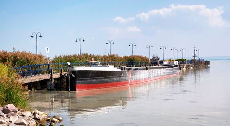 Barge at the harborの写真素材