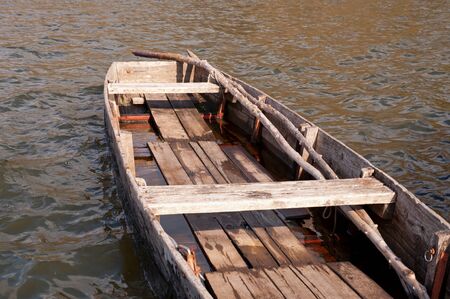 Flat boat on the river,Hungaryの写真素材