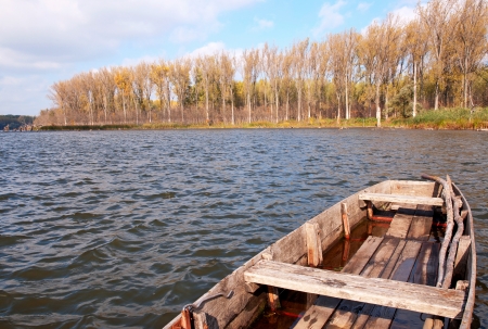 Flat boats on the backwater,Hungaryの写真素材