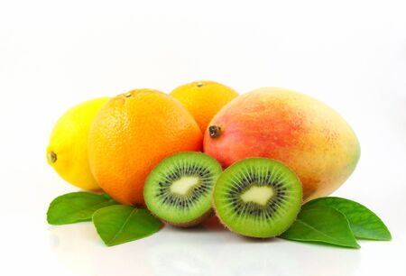 Tropical fruits group isolated on white backgroundの写真素材