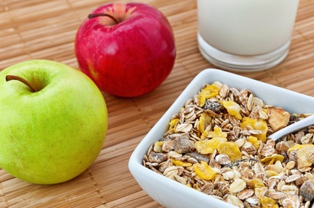 Oat flakes and apple の写真素材