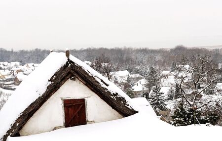 Village house at Lake Balaton  Szigliget  in winter time,Hungaryの写真素材