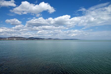 View of the lake Balaton from the Tihany peninsulaの写真素材