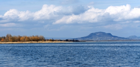 View to Bay of Szigliget at Lake Balaton,Hungaryの写真素材