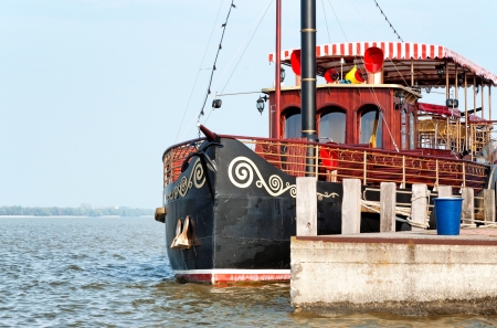Old ship resting at the harbor of Keszthely at Lake Balaton,Hungaryの写真素材