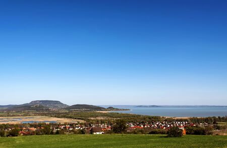 Panorama to Lake Balaton and volcanoes,Hungaryの写真素材