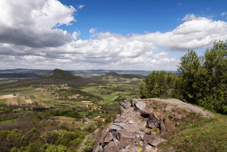 Panorama to  extinct volcanoes at Lake Balaton, Hungaryの写真素材