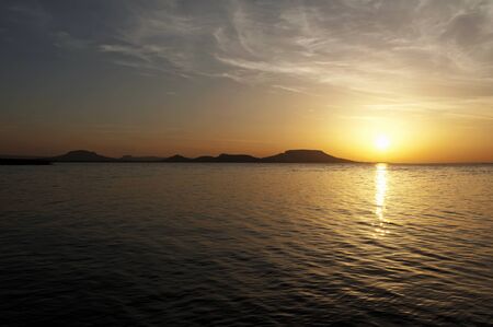 Panorama to Lake Balaton in sunrise, Hungaryの写真素材