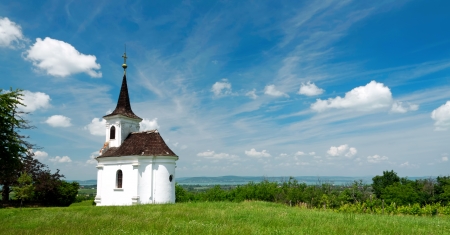 Little chapel in Balatonlelle at Lake Balaton, Hungaryの写真素材