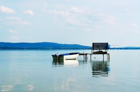 Angler pier at Lake Balaton, Hungary の写真素材