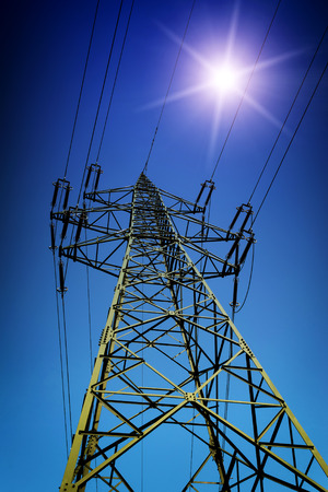 High tension line with Sunの写真素材
