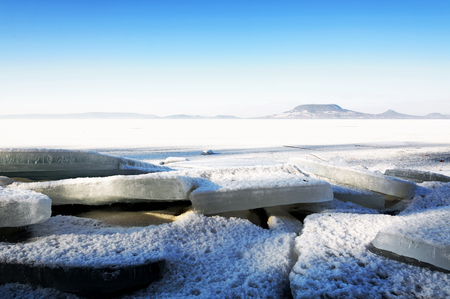 Winter landscape of Lake Balaton, Hungaryの写真素材