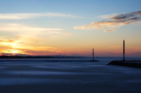 Sunset at Lake Balaton in winter time, Hungaryの写真素材