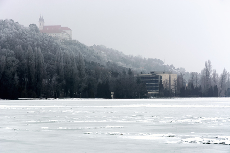 Lake Balaton in winter time at Tihany, Hungaryの写真素材