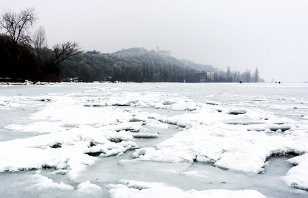 Lake Balaton in winter time at Tihany, Hungaryの写真素材