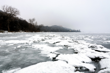 Lake Balaton in winter time at Tihany, Hungaryの写真素材