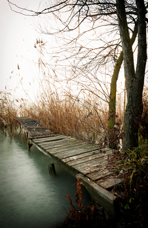 Angler pier at Lake Balaton, Hungaryの写真素材