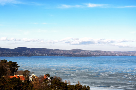 Landscape of Lake Balaton in winter time, Hungaryの写真素材