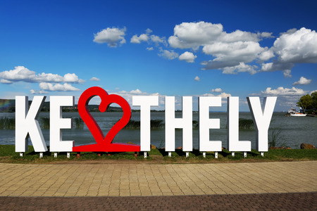 Keszthely letters in summer time at the beach of Keszthely at Lake Balaton, Hungary