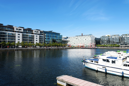 Detail of the Docklands area of ??Dublin featuring the Bord Gais Theater in 10. September 2014, Dublin (Ireland)のeditorial素材